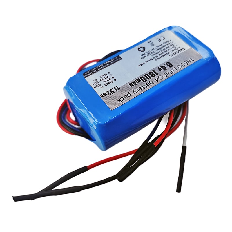 2S1P 18650 6V 6.4V 1800mAh rechargeable LiFePO4 battery pack With SMBus and Heating film