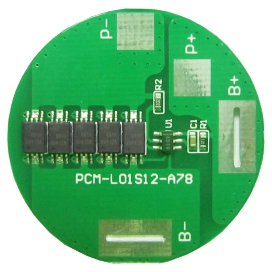 1s 12a Round BMS for 3.6V 3.7V 36650 Li-ion/Lithium/Li-Polymer 3V 3.2V LiFePO4 Battery Pack Size Φ36mm (PCM-L01S12-A78)