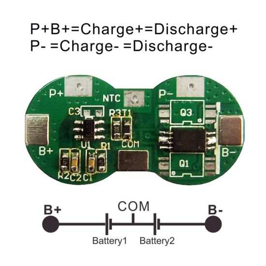 2s 7A PCM BMS for 7.2V 7.4V Li-ion/Lithium/ Li-Polymer 6V 6.4V LiFePO4 Battery Pack with Ntc Size L30*W15*T2.5mm (PCM-L02S08-D14)